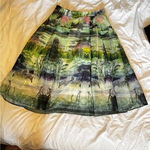 L'ATISTE Green Midi Pleated Skirt for Casual Wear